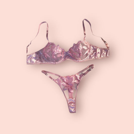 Pink Lily Satin Set - Ruby Lace Co.