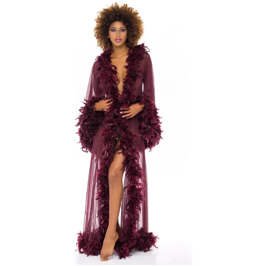 Oh La La La Feather Chiffon Robe - Ruby Lace Co.